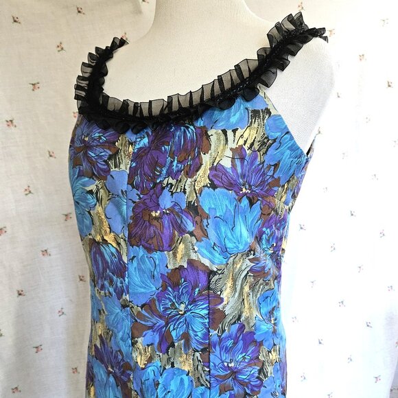 Size M Retro Shift Dress Ruffled Trim Vintage Fabric NWT - Picture 4 of 9